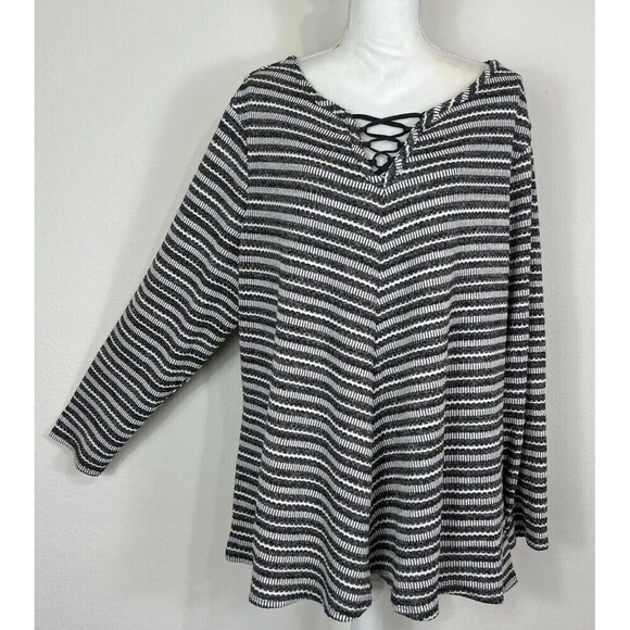 Avenue Dark Gray and White Stripe Pullover Sweater Plus Size 22/24 - Picture 8 of 12